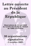 Lettre ouverte au President de la Republique, oct. 2009